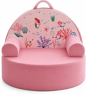 Snuggly Toddler Chair Soft Kids Sofa Cozy Kids Chairs Comfy for Toddlers 1-3, Plush Child Seat with Carry Handle Pink Mermaid