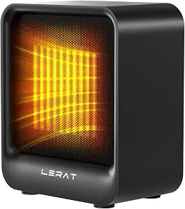 Lerat Space Heater, Portable Mini Heater for Indoor Use, 500W Fast Heating Small Desk Heater with Overheating & Tip-Over Protection, Lightweight Electric Heaters for Office, Home, CampingBlack