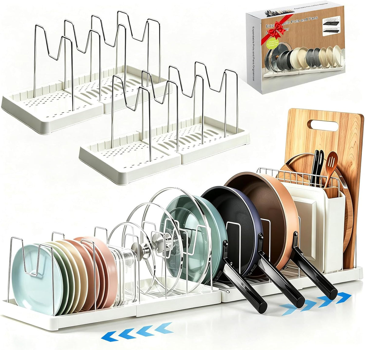 Expandable Pots and Pans Organizer Under Cabinet with 12 Dividers