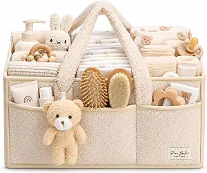 PeraBella Baby Diaper Caddy Organizer with Handle, Boy & Girl Shower Gift Basket, Portable Diaper Storage Basket Bin for Wipes, Newborn Baby Essentials Registry Search Must Haves, Car Caddy Organizer
