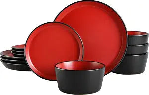 Gibson Home Sofia Coupe Stoneware Dinnerware Set, Service for 4 (12pcs), Matte Red