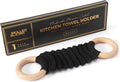 Handmade Crochet Dish Towel Holder for Kitchen & Bathroom, Decorative Boho Macrame Kitchen Towel Hanger Loop Ring Makes a Unique Gift for Birthday Thanksgiving Day 11 Inches (Black)