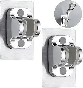 2Pcs Shower Head Holder, Strong Adhesive&Waterproof Handheld Shower Head, No Drilling On Wall Mounted Shower Bracket for RV Kids Bathroom Shower, Install Any Height&Fix Firmly
