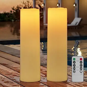 14"4" Flameless Candles Outdoor Waterproof with Remote 2 Pack Ivory