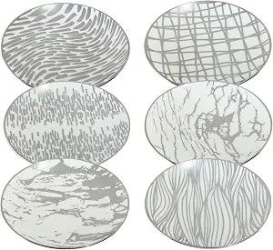 Certified International Matrix Silver Plated 6" Luncheion/Canape Plates Set of 6 Assorted Designs