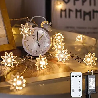 JOLYMOLY 59 Ft 100 LED Flower Fairy Lights with Remote Timer, Plug in Connectable Twinkle Lights with Soft Flowers for Bedroom Wedding Dorm Indoor Outdoor Decor, Warm White