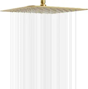 Esnbia 10" Rain Shower Head, Stainless Steel Rainfall Ceiling Mount Shower Head, 2.5 GPM Water Flow, Brushed Gold (Shower Arm NOT Include