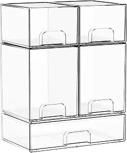 Yieach 5 Set Clear Stackable Storage Drawers and Acrylic Drawer Organizer,BPA Free Baby Bottle Organizer for Countertop and Bottle Station Organizer for Breast Pump Parts,Pacifier and Baby Accessories