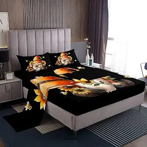 Erosebridal Gnome Sheet Set Queen Size Rustic Gnome Bed Sheets for Teens Adult Spring Sunflower Honey Bees Bedding Set Vintage Garden Fitted Sheet + Flat Sheet + 2 Pillow Shams Wrinkle Free