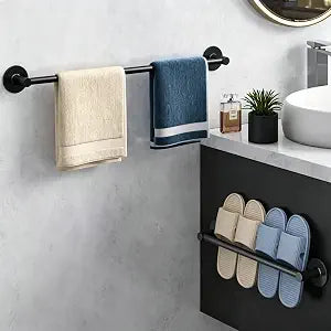 Wall Mount Single Bar Towel Rack & Slipper Holder Extendable, Black