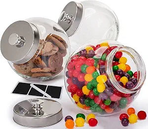 Glass Cookie Jars for Kitchen Counter (3 Pack) 75oz Food Storage Canisters with Airtight Lids + Marker & Labels, Coin & Penny Jar for Candy Buffet, Coffee, Laundry Detergent Holder