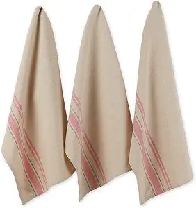 DII French Stripe Dishtowels, Kitchen Collection, 20 x 30 (Set of 3), Red