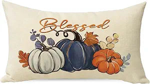 Fall Pumpkin Lumbar Decorative Throw Pillow Cover 12 x 20