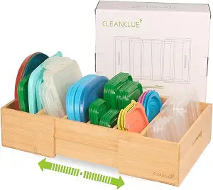 Expandable Bamboo Kitchen Cabinet Organizer for Food Container Lids Holder