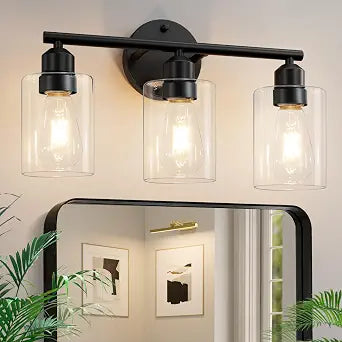 3-Light Black Modern Bathroom Vanity Light Fixtures, 17.3"