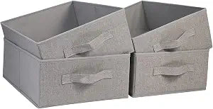 JAKAGO Fabric Storage Bins set of 4 Rectangle Storage Baskets with Handle Foldable Closet Organizer for Clothes Towel bedding Books Collapsible Clothing Container for Shelves Bedroom(Gray Low)