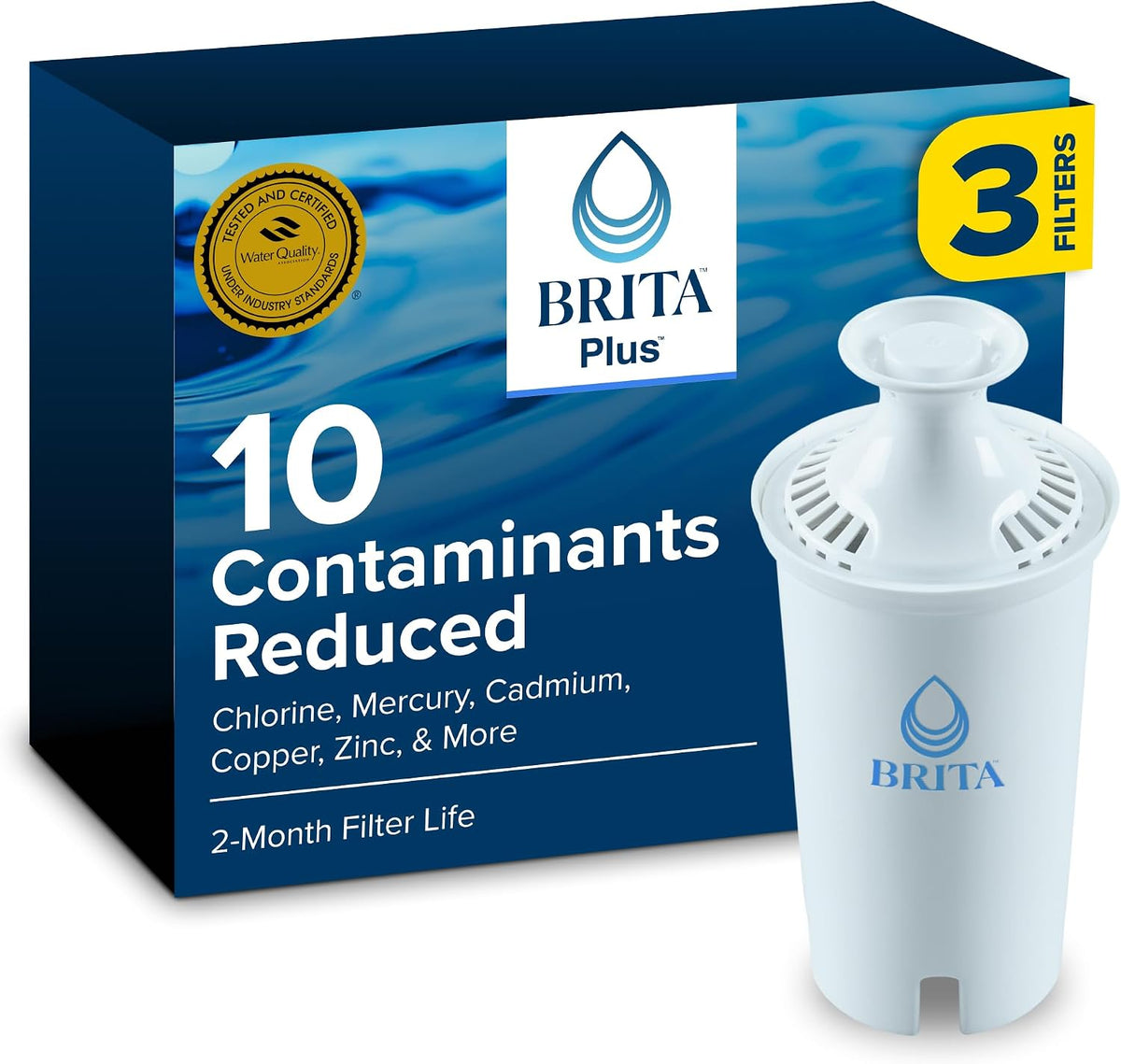 Brita Plus Replacement Water Filter, For Pitchers and Dispensers, 3 Pack