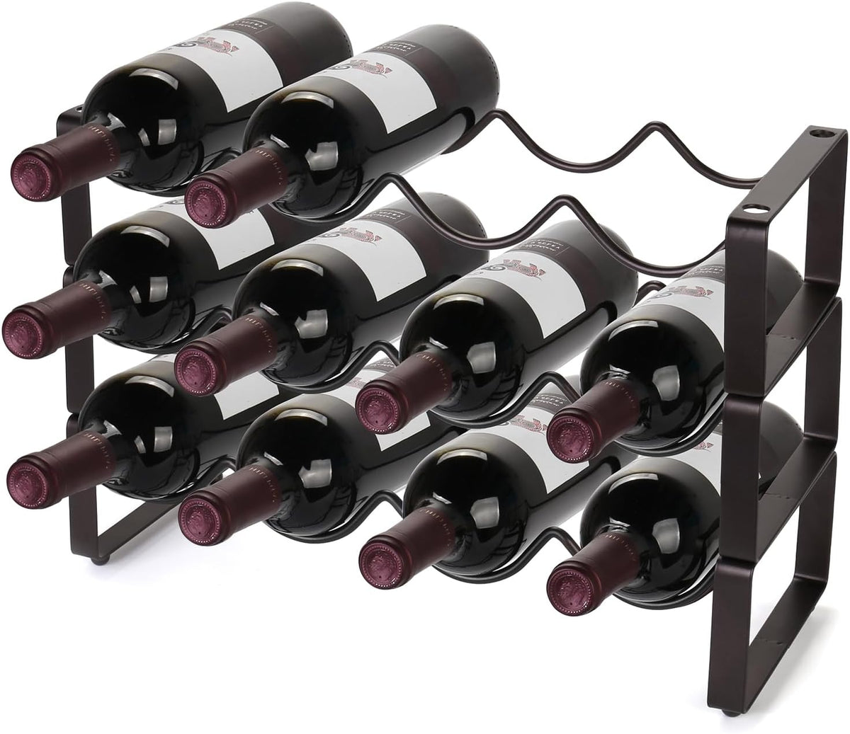 Carperipher Stackable Wine Rack Countertop, 12 Bottles 3 Tier Wine Cabinet Counter, Wine Rack Holder and Storage, Metal Wine Bottle Holder Freestanding for Cabinet