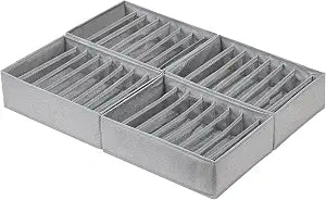 Qozary 4 Pack Drawer Organizers for Clothing, 8 Grids Foldable Closet Organizers and Storage Bins for Bedroom, Dresser Organizer Boxes for Thin T-shirts, Tank Tops, Camisoles, Tights, Leggings