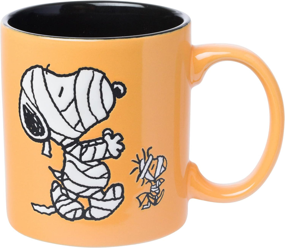 Silver Buffalo Peanuts Mummy Snoopy, Wax Resist Ceramic Pottery Mug, 20oz