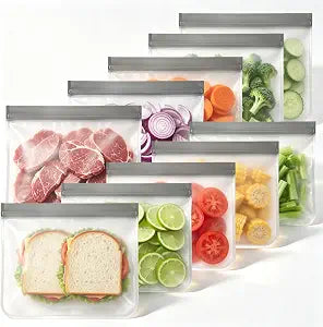 10 Pack Reusable Sandwich Bags, BPA-Free Reusable Food Sorage Bags, Double Zipper Leakproof Freezer Bags Extra Thick PEVA Storage Bags for Sandwich Meal Prep Lunch Marinate Meat Snack
