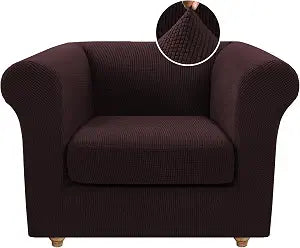 2-Piece Sofa Cover Set for 1-Cushion Chesterfield Armchair Couches  Stretch Jacquard Slipcover (Base + 1 Seat Covers), Thick Pet-Friendly Fabric, Easy Install (Chocolate, Chair)