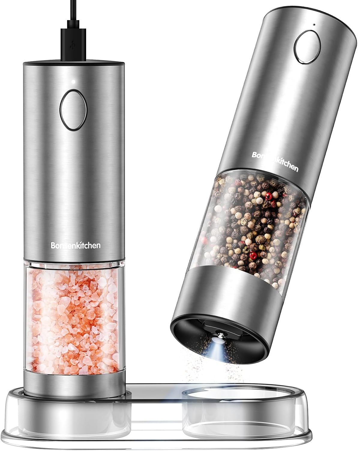 Bonsenkitchen Electric Salt and Pepper Grinder Set, 95ml Large Capacity