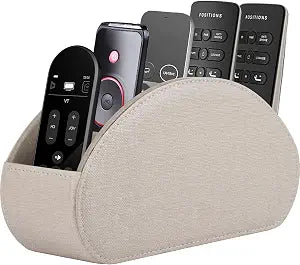 Remote Control Holder,TV Remote Caddy/Box with 5 Compartments,Bedside Table Organizer for Controller,Glasses,makeup brushes,jewelry and Media Player,Pen/Pencil Storage (Cream)