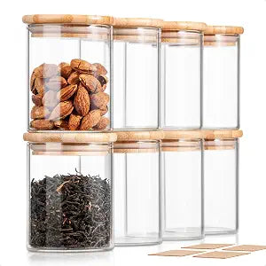 COCOYA 12 Oz Glass Jars with Bamboo Lid 3mm Thick Upgrade Clear (8 Pack)