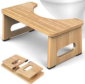 Foldable Toilet Stool, 7 Inch Poop Stool for Bathroom, Bamboo Toilet Potty Squat Adults, Dual Anti-Slip Potty Step Stool for Pooping, Improve Squatting Posture and Comfort Seniors, Natural