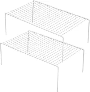 Kitchen Cabinet Shelf Organizer Set of 2, Large (15.7 x 9.4 inch) Metal Wire Pantry Storage Shelves, Dish Plate Racks for Cabinets, Freezer, Counter, Cupboard Organizers and Storage, White