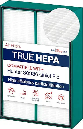 30936 True HEPA Filter Replacement Compatible with Hunter QuietFlo Air Purifier Models 30058, 30085, 30090, 30095, 30105, 30117, 30130, 36095, 36117, 36127, 37090, 30999 by LifeSupplyUSA