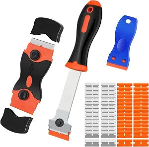 3 Pack Razor Blade Scraper Tools, with 50 Plastic & 30 Metal Razor Blades