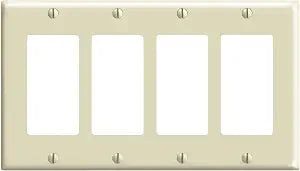 Leviton 4-Gang Decora/GFCI Device Decora Wallplate, Standard Size, Thermoset, Device Mount, 80412-I, Ivory