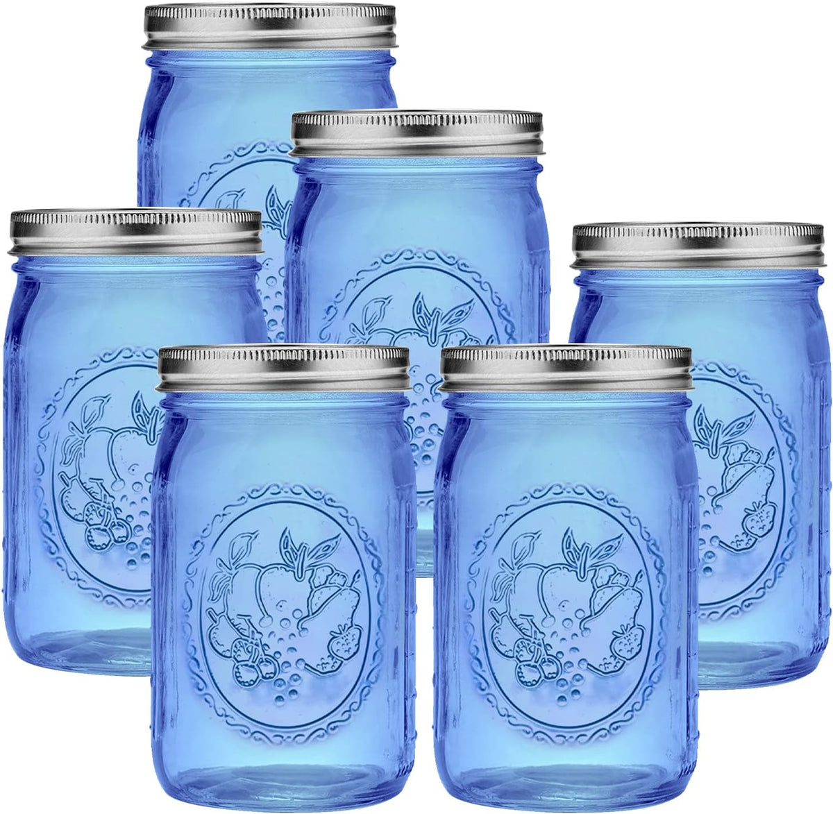 eleganttime Blue Wide Mouth Mason Jars 32 oz,6 Pack Colored Quart Glass Canning Jars with Airtight Lids for Canning,Pickling,Storage,DIY Crafts & DÃ©cor
