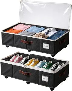 2 Pack Underbed Storage Boxes with Wheels, Black