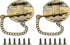 2PCS Vintage Box Hasp Latch, Antique Bronze Decorative Chest Latch, Small Trunk Hasp with Chain Screws for Wooden Jewelry Case Cabinet Storage