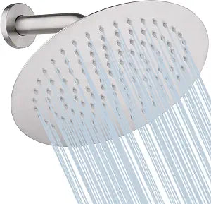 Round Rain Shower Head, Brushed Nickel Stainless Steel 8" Showerhead, 90 Anti-Clog Silicone Nozzles, Spa-Like Rainfall Experience with Smooth Flow, Wall Mount