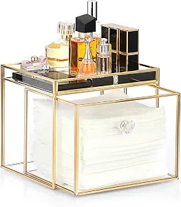 Sumnacon Disposable Face Towel Holder Glass Facial Towel Holder with Drawer