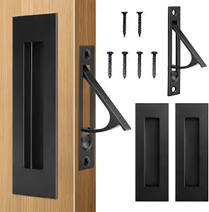 HBL' Pocket Door Hardware Set  2 Recessed Flush Finger Pulls & 1 Edge Pull, Made of 304 Stainless Steel, Template Included, Black.