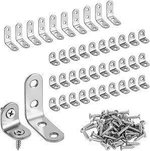 40 Pcs L Bracket Stainless Steel Corner Brace with 100 Pcs Screws, 90 Degree Right Angle Bracket Firmware for Wooden Shelves, Chairs, Tables, Dressers, Furniture (1.57 Inch and 0.79 Inch)