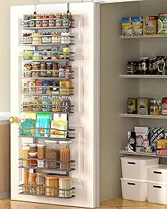 Moforoco 9-Tier Over The Door Pantry Organizer, Pantry Organization and Storage, Black Hanging Basket Wall Spice Rack Seasoning Shelves, Home & Kitchen Bedroom Bathroom House Essentials