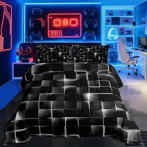 Feelyou Silver and Black Comforter Set Full Size Kids Light Geometric