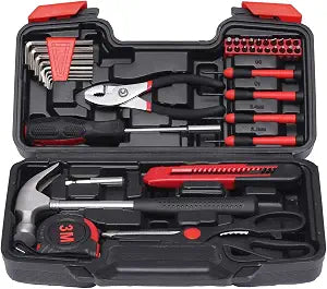 RVOGJP 39-Piece Household Tools Kit with Plastic Toolbox, Small Basic Home Tool Set for College Students & Household Use
