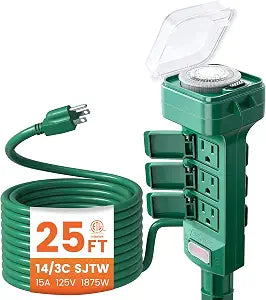 SURAIELEC Outdoor Power Stake Timer 24-Hour Mechanical Timers, 25FT