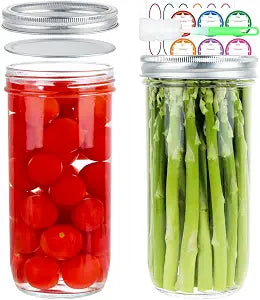 CARBLIN 24 oz Wide Mouth Mason Jars, 2 Pack Tall Canning Jar with Lids