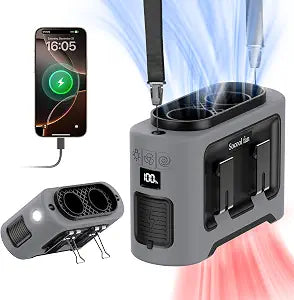 Socool 14500mAh Portable Waist Fan Clip On Wearable Belt Shirt Fan 5 Speeds with Dual Air Outlet & Flashlight Personal Hanging Neck Fans Battery Operated Rechargeable 40H Cooling For Camping Jobsite