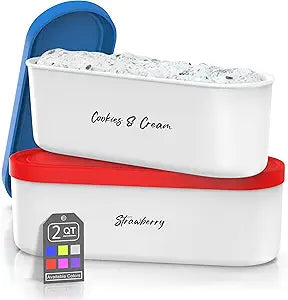 BALCI Ice Cream Containers 2 Quart Set of 2 - (Blue/Red)