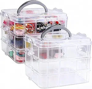 2pack 3-Tier Stackable Bead Storage Container Box 18 Compartments Organizer