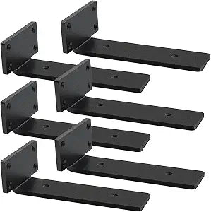 Premium Heavy Duty Shelf Brackets  0.2In Thick Black L Shape Shelf Bracket, Hidden Steel Brackets for Shelves - 8 Inch Heavy Duty Floating Shelf Hardware (6Pcs)